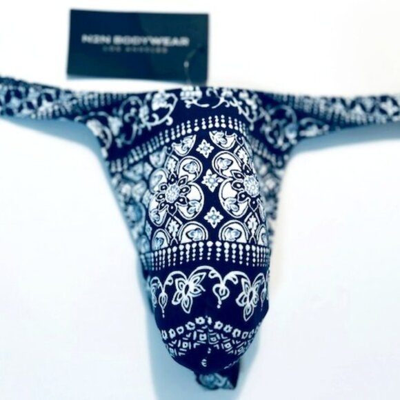 N2N Bodywear Size “XL” Provence T-Back Thong - Navy/White Batik Design - Picture 3 of 14